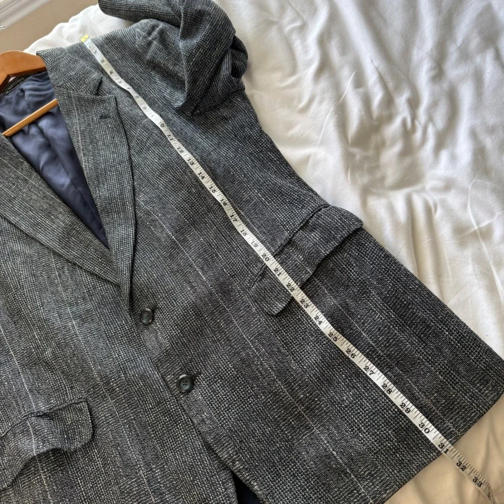 Stafford Executive Mens 100% Silk‎ Blazer Sport Coat Blue Grey Plaid 43R Texture